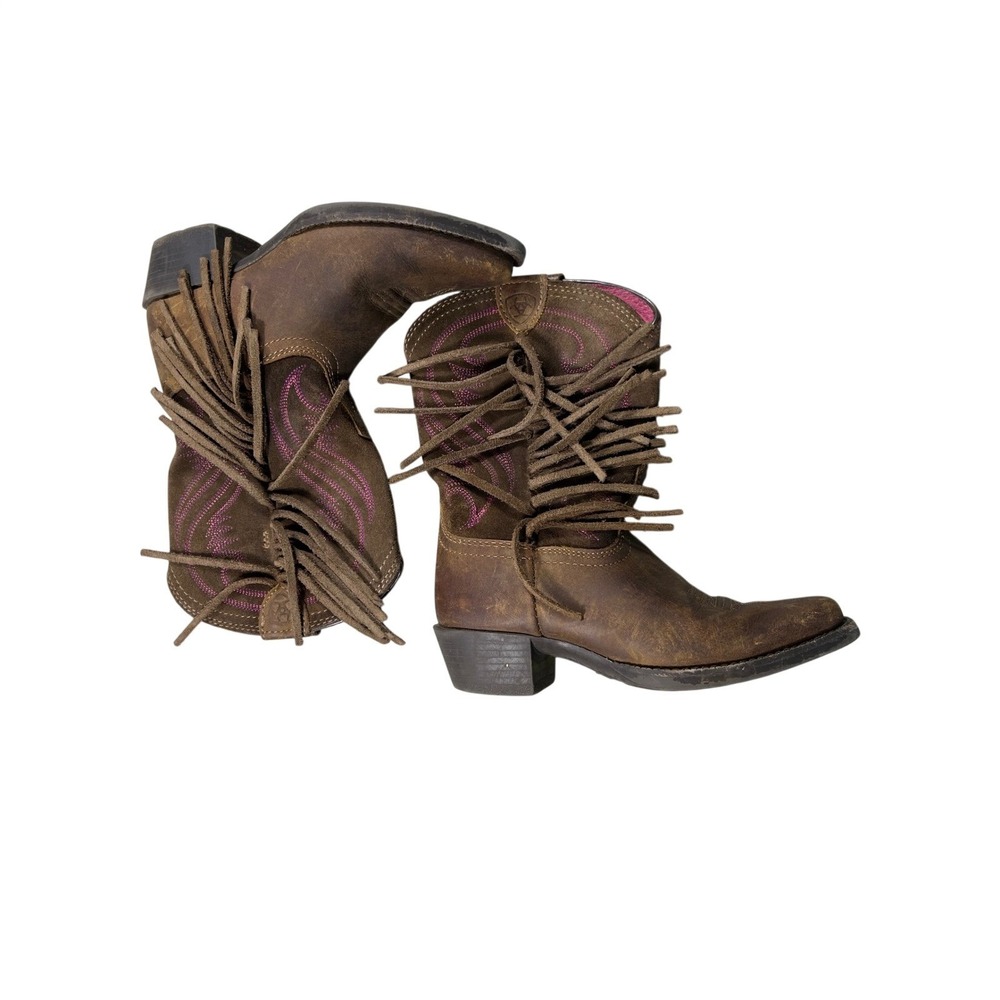 Ariat Girls Fringe Western Cowboy Boots Brown Pink Size 10.5